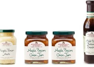 Stonewall Kitchen Maple Bacon Sweet & Savory Selections Set: Includes - Maple Bacon Onion Jam,11.75oz (Pack of 2),Maple Bacon Balsamic Dressing, 11oz(Pack of 2),Maple Bacon Aioli, 10.25oz(Pack of 2)